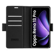 Tok Oppo Reno 13 Pro, ERBORD Glossy Litchi, pénztárca patenttal, fekete