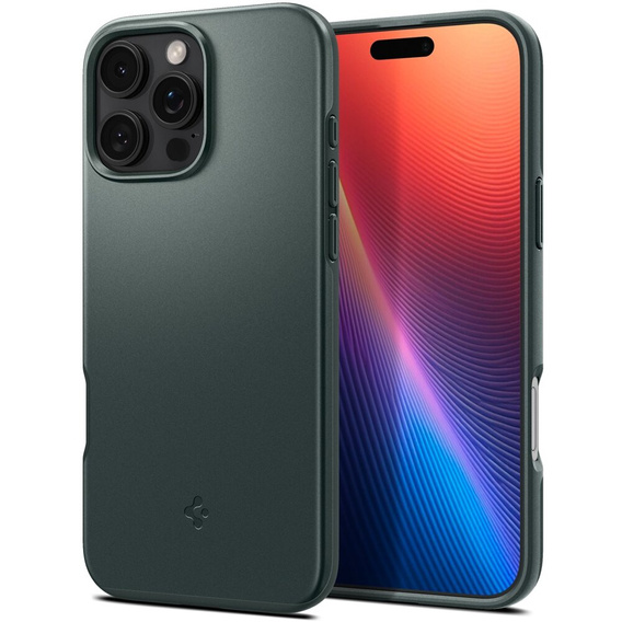 Spigen tok iPhone 16 Pro készülékhez, Thin Fit Mag, zöld + 9H edzett üveg