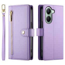 Pattintható tok a Xiaomi Poco X7 Pro 5G, Wallet Zipper Pocket, lila