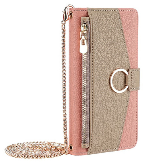 Flip tok Samsung Galaxy A56 5G, Wallet Zipper Pocket, tükörrel, rózsaszín