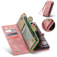 CASEME tok Samsung Galaxy S25 Ultra, Retro Leather Wallet, szíjjal, rózsaszín