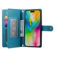 Pattintható tok a iPhone 16 Pro, Wallet Zipper Pocket, kék