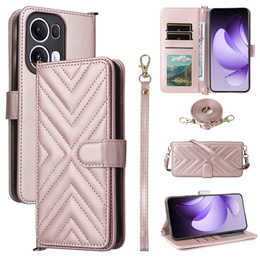 Tok patenttal a Oppo Reno 13 Pro 5G-hez, Crossbody Leather Wallet, rózsaszín