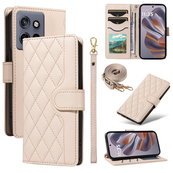 Flap tok Motorola Edge 50 Neo / Motorola ThinkPhone 25, Rhombus Crossbody Leather, bézs színű