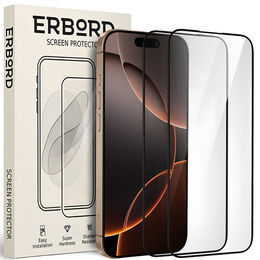 2x edzett üveg ERBORD 3D a iPhone 16 Pro Max teljes képernyő