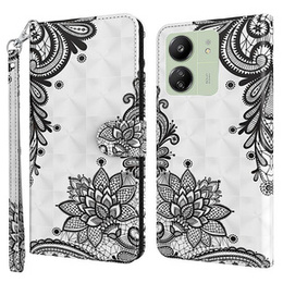 Pattintható tok a Xiaomi Redmi 13C / Poco C65, Wallet, Lace Flower fehér