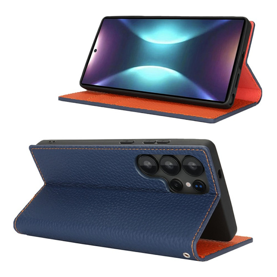 Pattintható tok a Samsung Galaxy S25 Ultra, Litchi Skin Grain, sötétkék