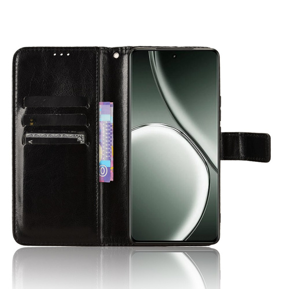 Pattintható tok a Realme GT 6 / 6T, Crazy Horse Wallet, fekete