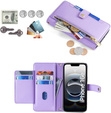 Pattintható tok a iPhone 16E, Wallet Zipper Pocket, lila