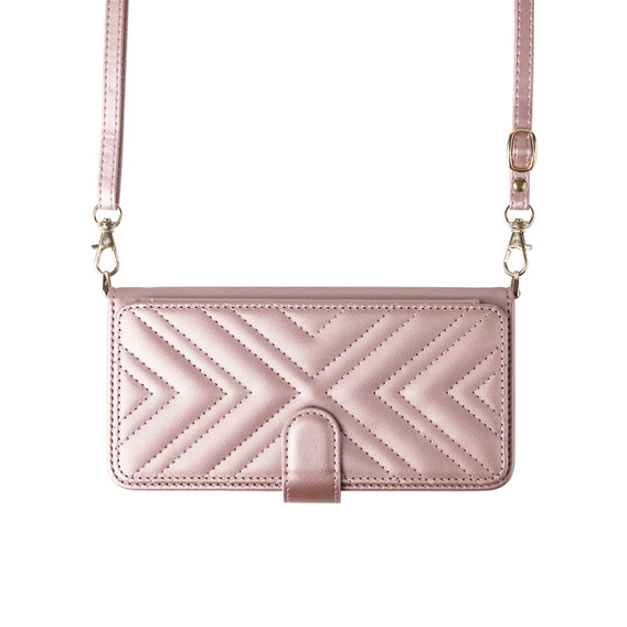 Tok patenttal a Realme 14 Pro+ 5G-hez, Crossbody Leather Wallet, rózsaszín rose gold