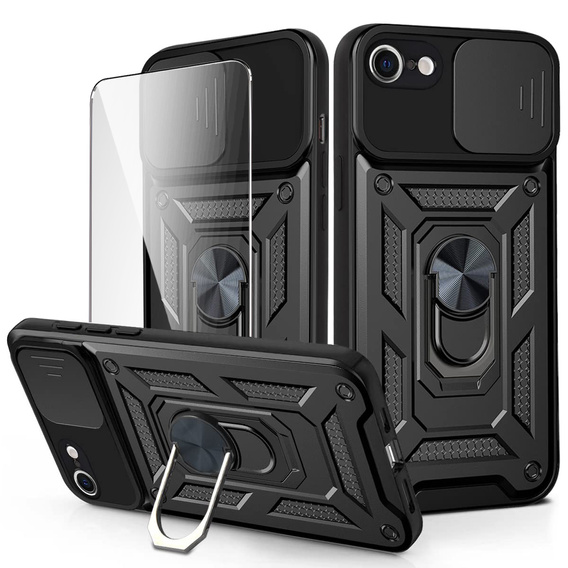 Páncélozott tok iPhone 16E, CamShield Slide, fekete + edzett üveg 9H