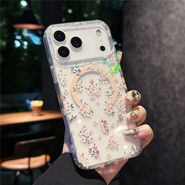 Mágneses tok virágos lézeres mintával iPhone 17 Pro Max készülékhez