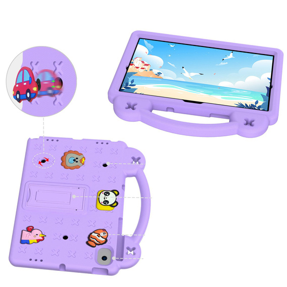 Gyermek tok Lenovo M10 X306 2 Gen / M10 Plus TB-X606 10.3 / Samsung Tab A 10.1 T510/515 / K10 X6C6, Cute Patterns, állvánnyal, lila
