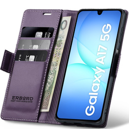 Tok Samsung Galaxy A17 5G, ERBORD Glossy Litchi, pénztárca patenttal, lila