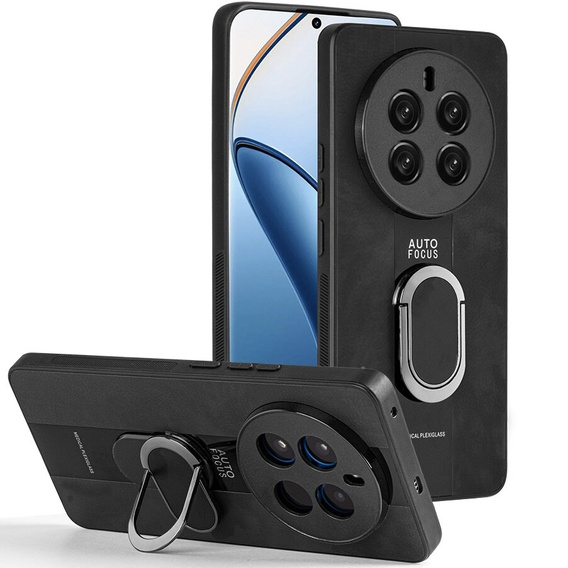 Tok Realme 12 Pro 5G / 12 Pro+ 5G, Leather Kickstand Ring, fekete