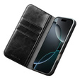 QIALINO valódi marhabőr flip tok iPhone 17 Pro Max készülékhez, fekete