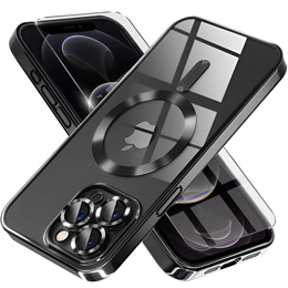 Tok iPhone 12 Pro Max-hoz, Electro MagSafe, fekete + üveg a képernyőhöz