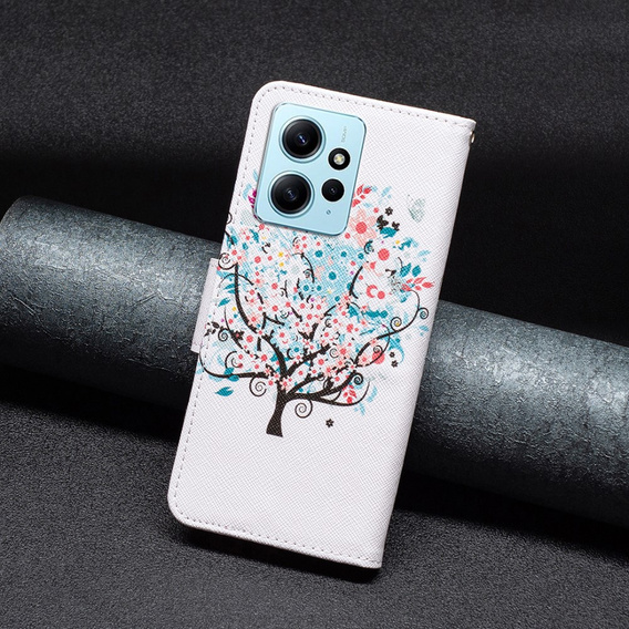 Pattintható tok a Xiaomi Redmi Note 12 4G, Wallet, colorful tree , fehér