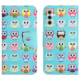 Pattintható tok a Samsung Galaxy M15 5G, Wallet, Owls kék