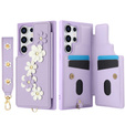 Tok Samsung Galaxy S24 Ultra, Leather Flower Card Slot, lila