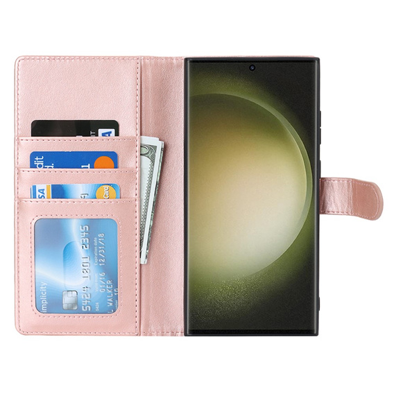 Pattintható tok Samsung Galaxy S23 Ultra, pénztárca, MagSafe-hoz, rózsaszín rose gold