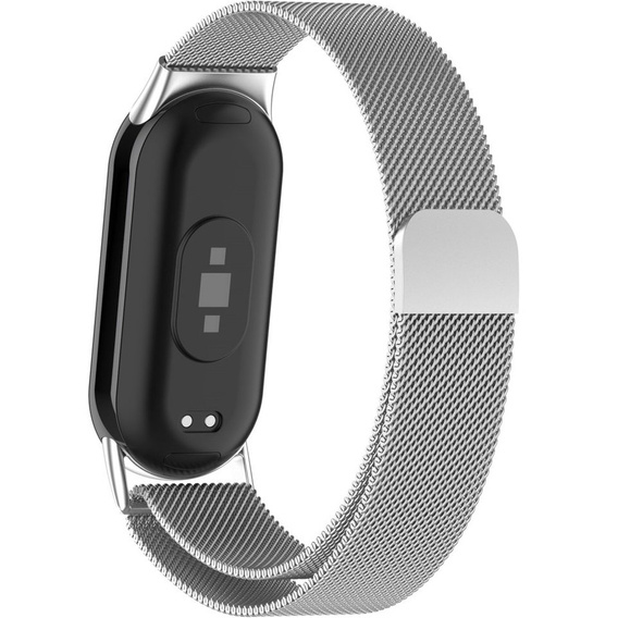 Milánói karkötő szíj tokkal a Xiaomi Smart Band 10 / 9 / 8, ezüst színű