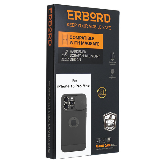 Telefontok a iPhone 15 Pro Max, ERBORD MagProtect Slide Camera, fekete