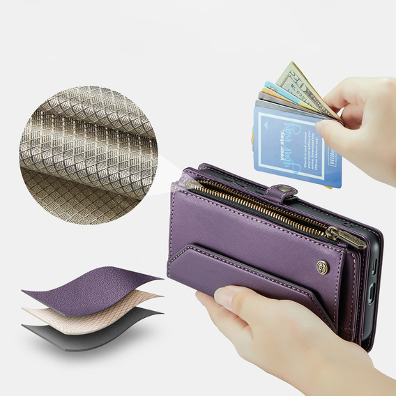 Tok CASEME Samsung Galaxy S25 FE, RFID Leather Wallet, vállpánttal, lila