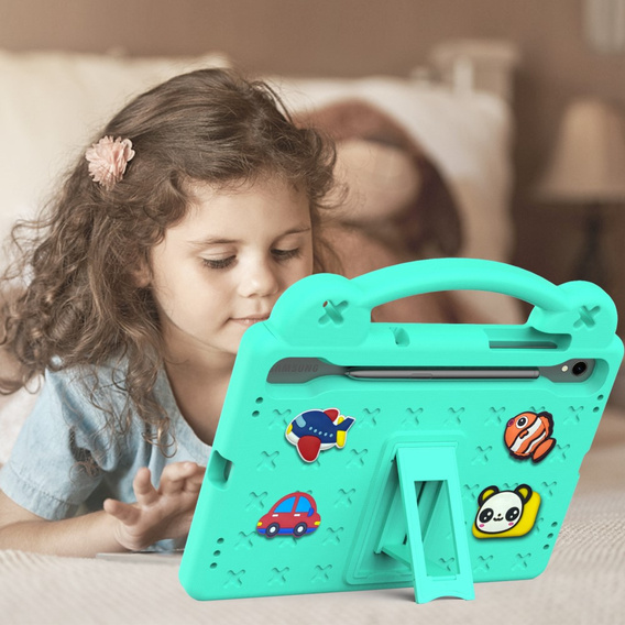 Gyermek tok Samsung Galaxy Tab S7/S8/S9, Cute Patterns, állvánnyal, zöld