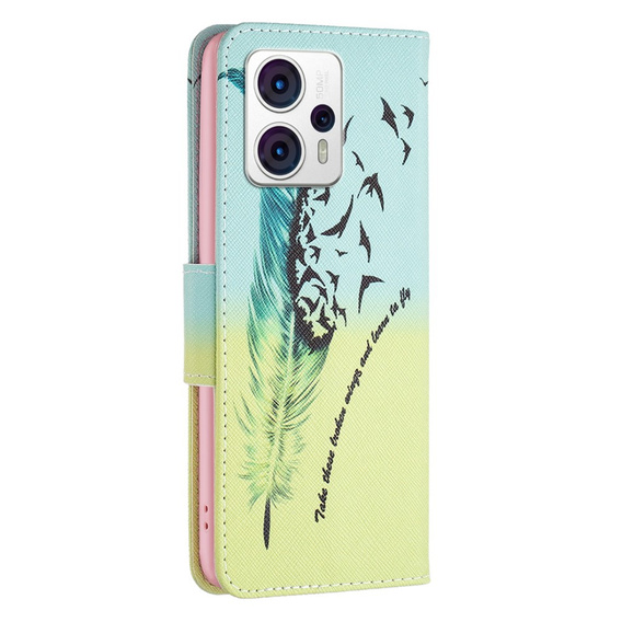 Pattintható tok a Motorola Moto G53 5G / G23 / G13, Wallet, feather, kék