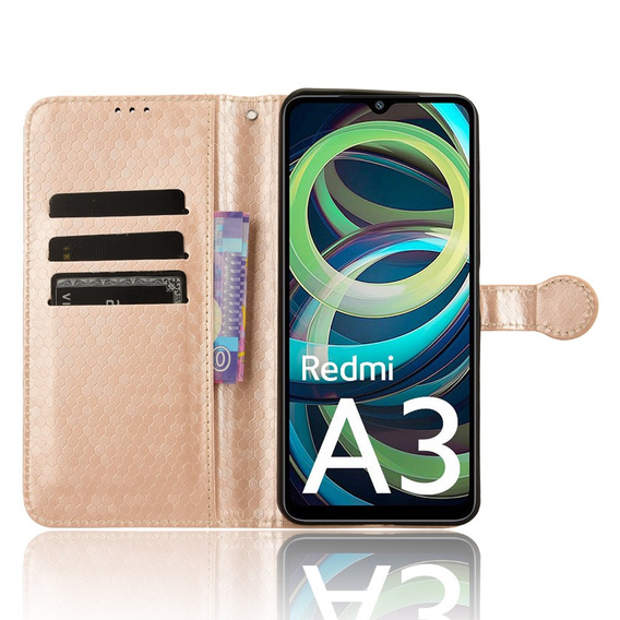 Flap tok Xiaomi Redmi A3, Wallet Rhombus, rózsaszín