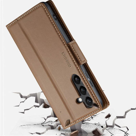 Tok Samsung Galaxy A55, ERBORD Glossy Litchi, pénztárca patenttal, barna