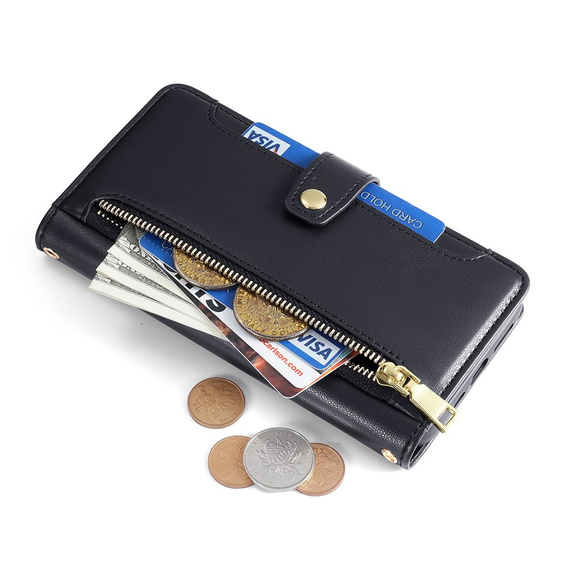 Pattintható tok a Samsung Galaxy A54 5G, Wallet Zipper Pocket, fekete