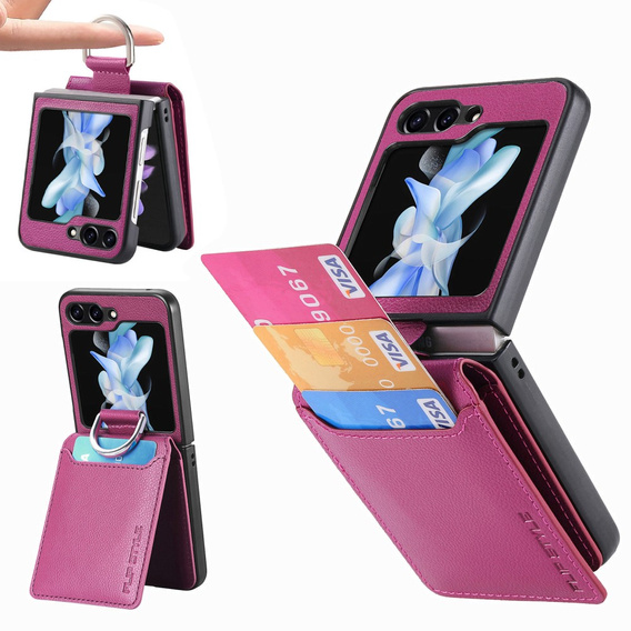 Tok Samsung Galaxy Z Flip7 FE / Z Flip6, Card Slot Ring Case, lila