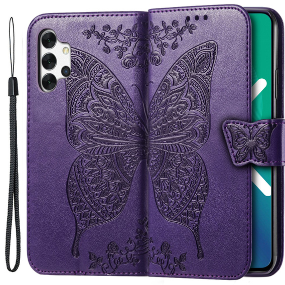 Pattintható tok a Samsung Galaxy A13 4G, Butterfly, lila