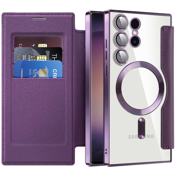 Pattintható tok a Samsung Galaxy S24 Ultra, RFID Wallet MagSafe CamShield, lila