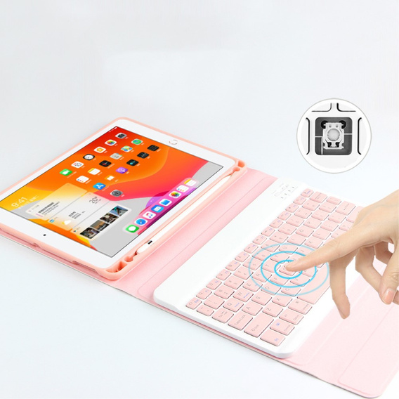 Tok + billentyűzet iPad 10.2 7/8/9 gen 2019/2020/2021, Keyboard Cover Pen Slot, rózsaszín rose gold