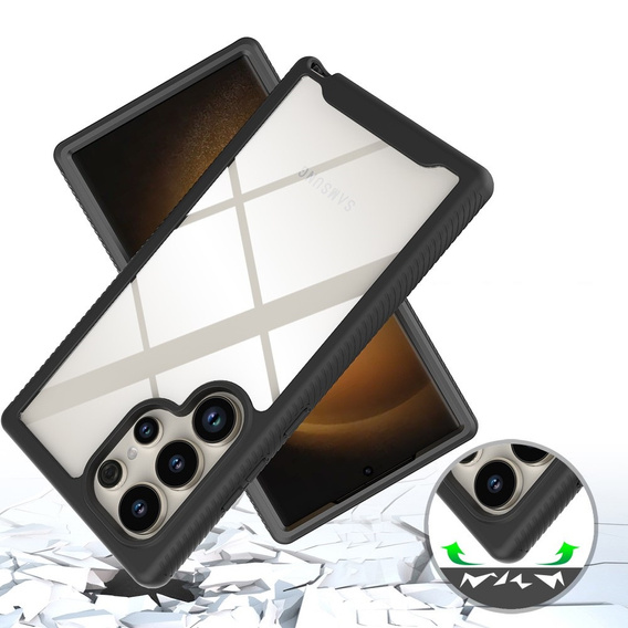 Tok Samsung Galaxy S24 Ultra készülékhez, Shockproof, fóliával, fekete