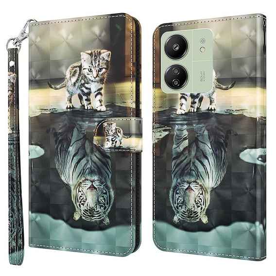 Pattintható tok a Xiaomi Redmi 13C / Poco C65, Wallet, Cat & Tiger
