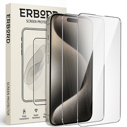 2x edzett üveg a iPhone 15 Pro, ERBORD 9H Hard Glass a képernyőn
