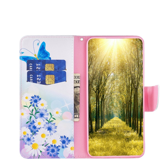 Pattintható tok a Xiaomi Redmi Note 13 Pro 5G, Wallet, Butterfly & Flowers fehér
