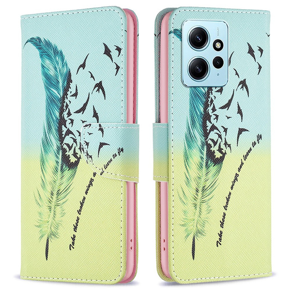 Pattintható tok a Xiaomi Redmi Note 12 4G, Wallet, feather, kék