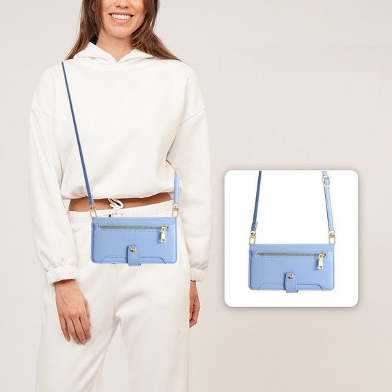 Pattintható tok a iPhone 14 Pro, Wallet Zipper Pocket, kék