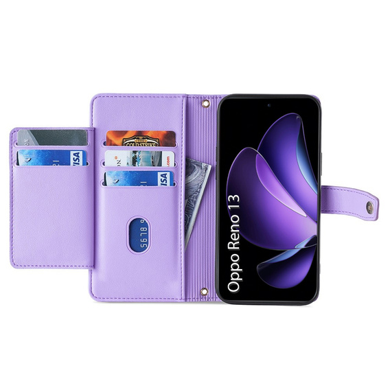 Pattintható tok a Oppo Reno 13, Wallet Zipper Pocket, lila