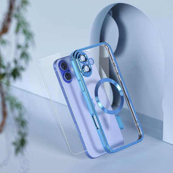 Tok iPhone 16 Plus-hoz, Electro MagSafe, kék + üveg a képernyőhöz