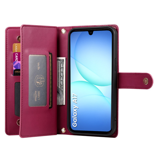 Wallet Zipper Pocket flip tok Samsung Galaxy A17 5G, Wallet Zipper Pocket, piros