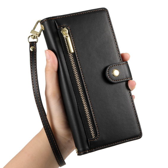 Pattintható tok a Xiaomi 14T Pro, Wallet Zipper Pocket, fekete