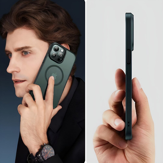 Tok iPhone 11 Pro-hoz, MagSafe, ERBORD Matt Case, zöld + képernyőüveg