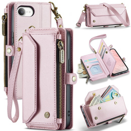 Tok CASEME iPhone16E, RFID Leather Wallet, vállpánttal, rózsaszín