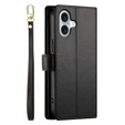 Pattintható tok a iPhone 16, Wallet Zipper Pocket, fekete